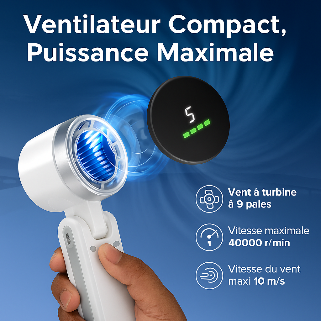 Ventilateur Turbo Portable à Main – 5 Vitesses