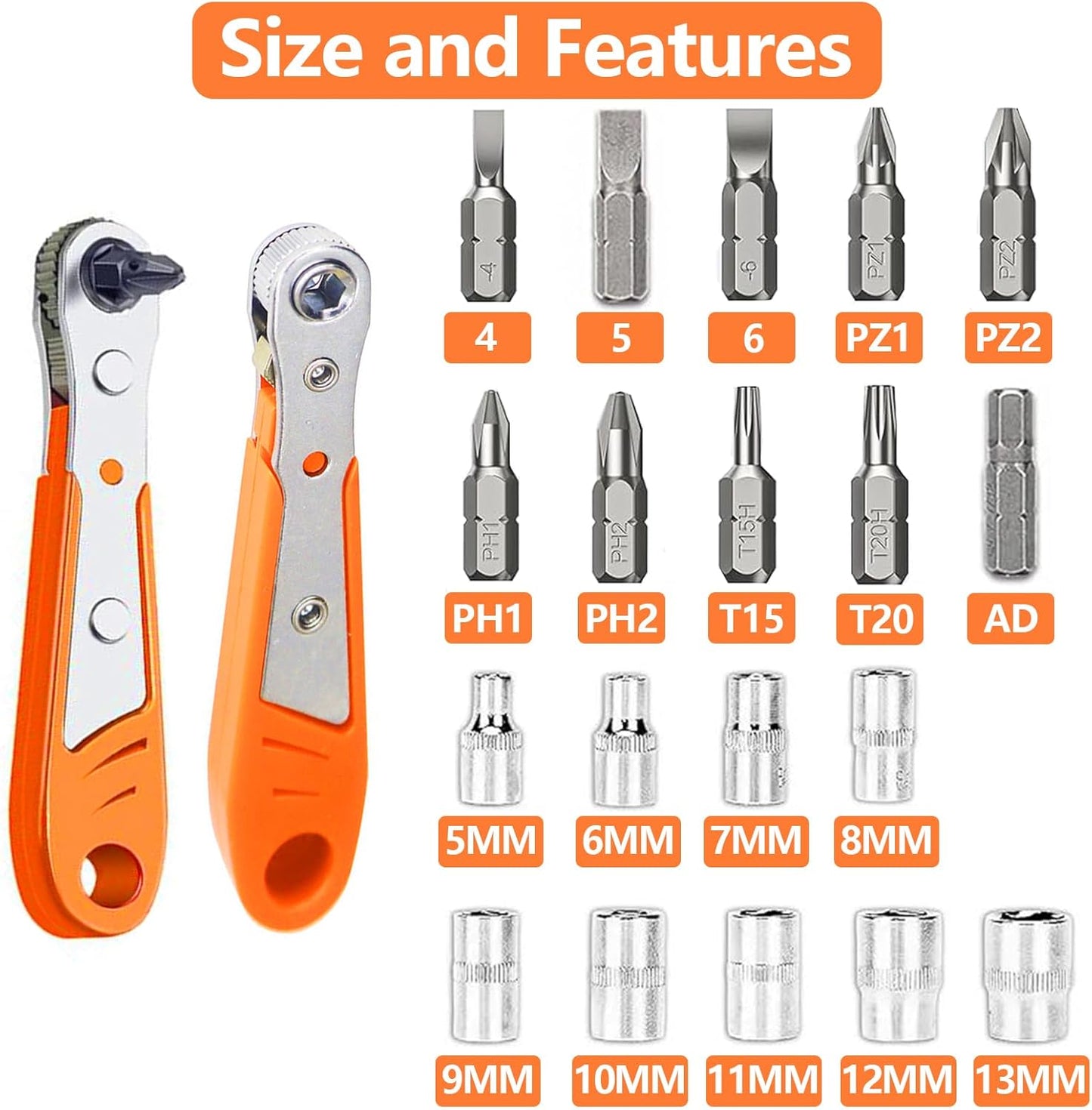 Set Tournevis à Cliquet 36 Dents – 21 Pièces