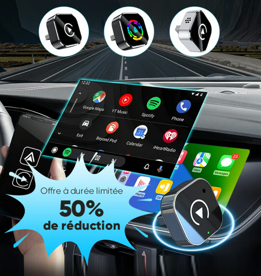 GIZMOU — Adaptateur 2-en-1 CarPlay & Android Auto Sans Fil